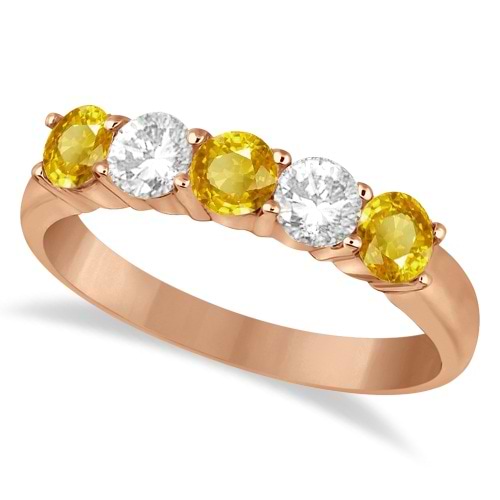 Five Stone Diamond and Yellow Sapphire Ring 14k Rose Gold (1.08ctw)