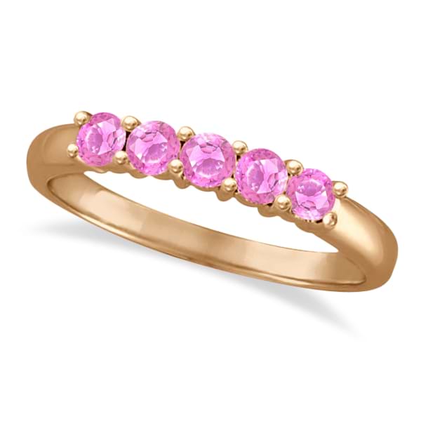 Five Stone Pink Sapphire Ring 14k Rose Gold (0.60ctw)