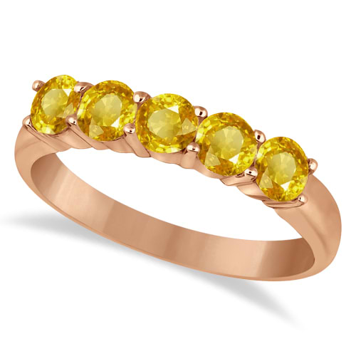 Five Stone Yellow Sapphire Ring 14k Rose Gold (1.70ctw)