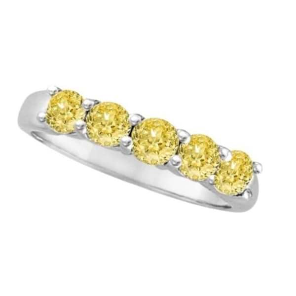 Five Stone Fancy Yellow Canary Diamond Anniversary Ring 14k White (1.00ct)