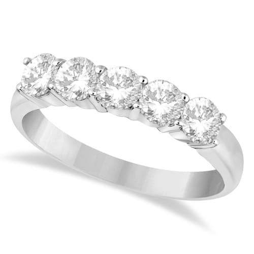 Five Stone Diamond Ring Anniversary Band 14k White Gold (1.00ctw)