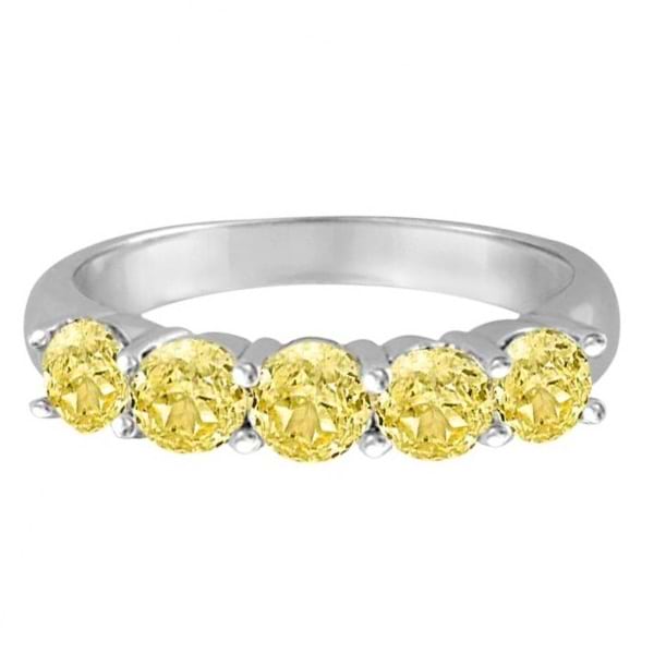 Five Stone Fancy Yellow Canary Diamond Anniversary Ring 14k White (1.50ct)