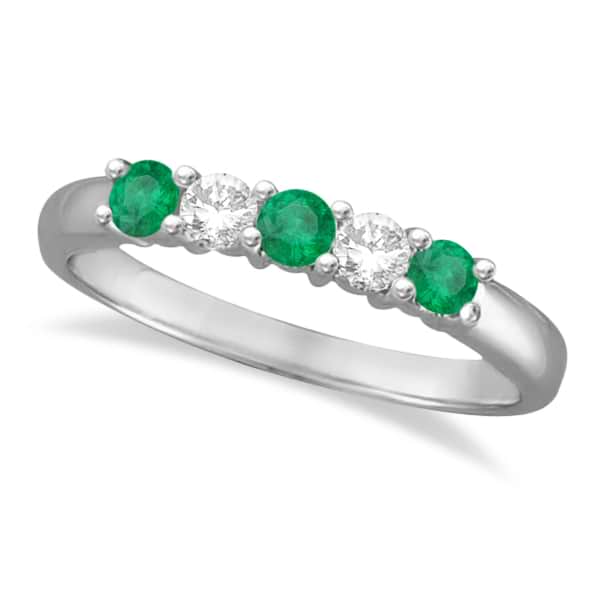 Five Stone Diamond and Emerald Ring 14k White Gold (0.55ctw)