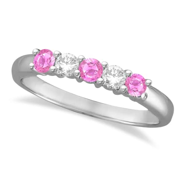 Five Stone Diamond and Pink Sapphire Ring 14k White Gold (0.55ctw)