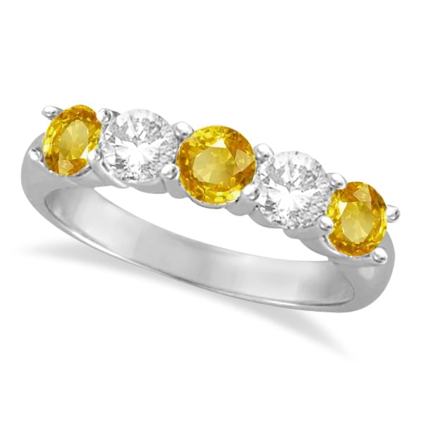 Five Stone Diamond and Yellow Sapphire Ring 14k White Gold (1.95ctw)