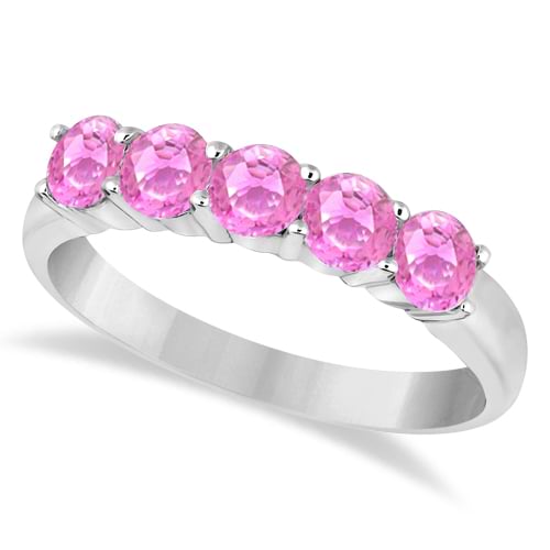 Five Stone Pink Sapphire Ring 14k White Gold (1.70ctw)