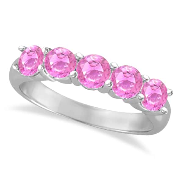 Five Stone Pink Sapphire Ring 14k White Gold (2.25ctw)