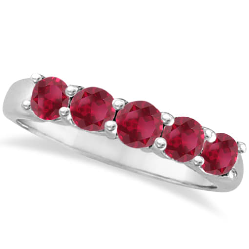 Five Stone Ruby Ring Anniversary Band 14k White Gold (1.70ctw)