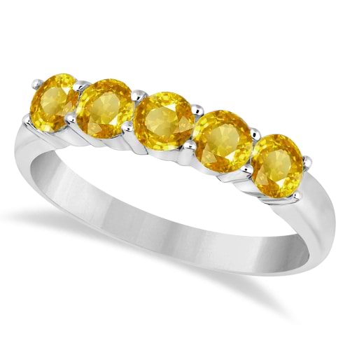 Five Stone Yellow Sapphire Ring 14k White Gold (1.70ctw)