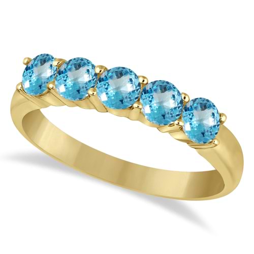 Five Stone Blue Topaz Ring 14k Yellow Gold (1.60ctw)