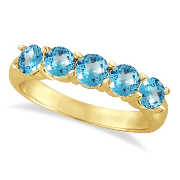 Five Stone Blue Topaz Ring 14k Yellow Gold (2.20ctw)