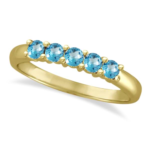 Five Stone Blue Topaz Ring 14k Yellow Gold (0.79ctw)