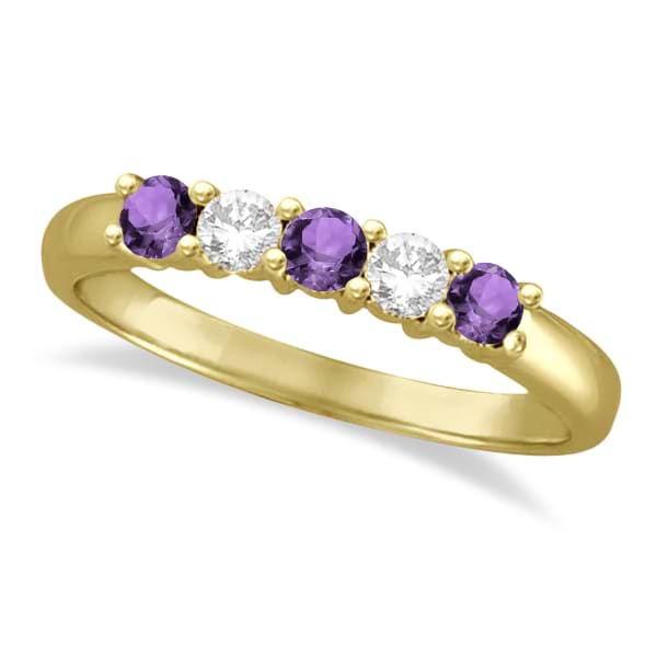 Five Stone Diamond and Amethyst Ring 14k Yellow Gold (0.67ctw)