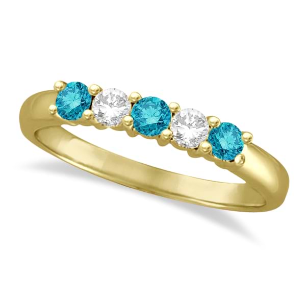 Five Stone White and Blue Diamond Ring 14k Yellow Gold (0.50ctw)