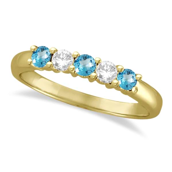 Five Stone Diamond and Blue Topaz Ring 14k Yellow Gold (0.67ctw)