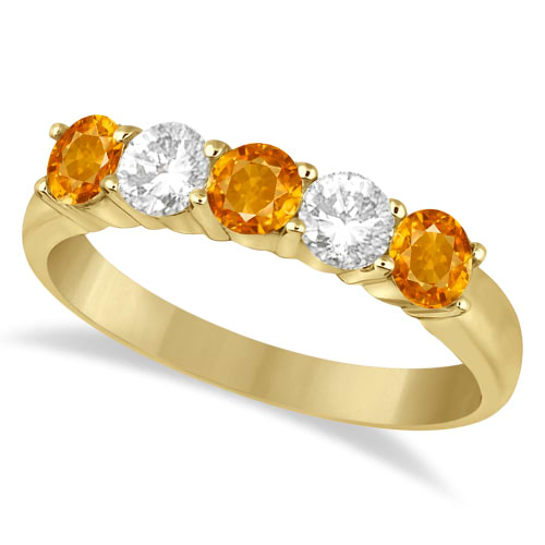Five Stone Diamond and Citrine Ring 14k Yellow Gold (1.36ctw)