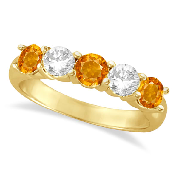 Five Stone Diamond and Citrine Ring 14k Yellow Gold (1.92ctw)