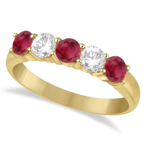 Five Stone Diamond and Ruby Ring 14k Yellow Gold (1.08ctw)
