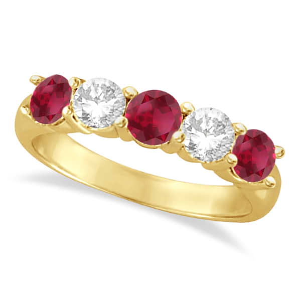 Five Stone Diamond and Ruby Ring 14k Yellow Gold (1.95ctw) - IR1178
