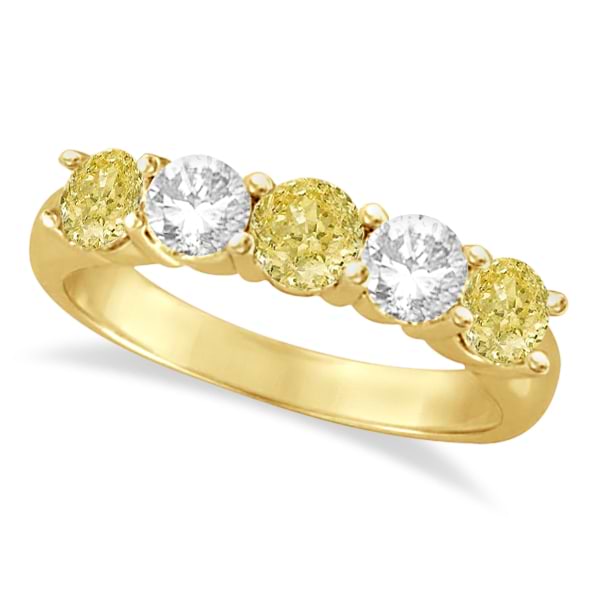 Five Stone White & Fancy Yellow Diamond Ring 14k Yellow Gold (1.50ctw)