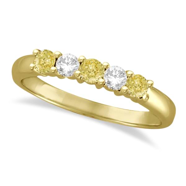 Five Stone White & Fancy Yellow Diamond Ring 14k Yellow Gold (0.50ctw)