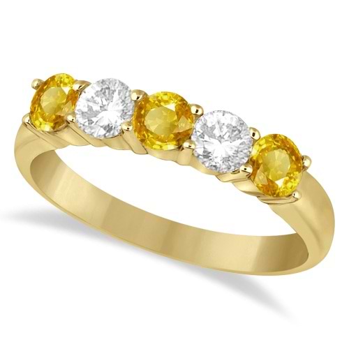 Five Stone Diamond and Yellow Sapphire Ring 14k Yellow Gold (1.08ctw)