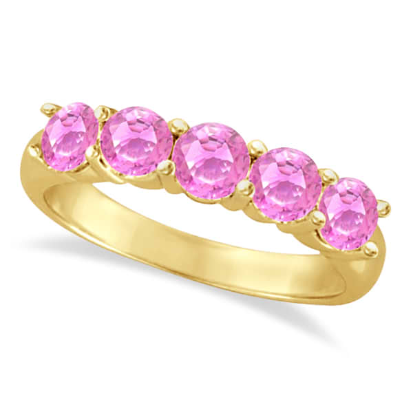 Five Stone Pink Sapphire Ring 14k Yellow Gold (2.25ctw)