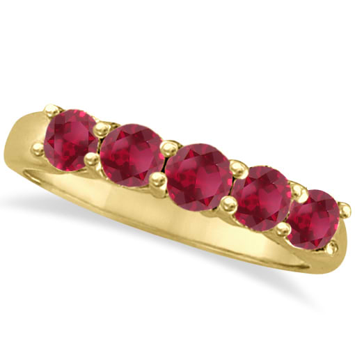 Five Stone Ruby Ring Anniversary Band 14k Yellow Gold (1.70ctw)