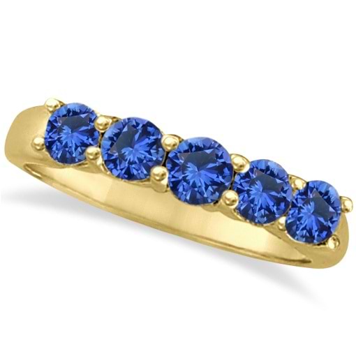 Five Stone Blue Sapphire Ring Band 14k Yellow Gold (1.45ct)