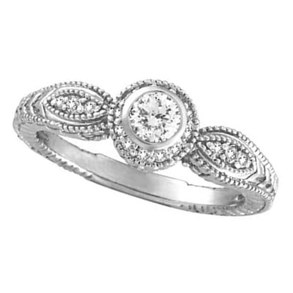 Venetian Style Diamond Bezel Ring 14K White Gold (0.40 ct)