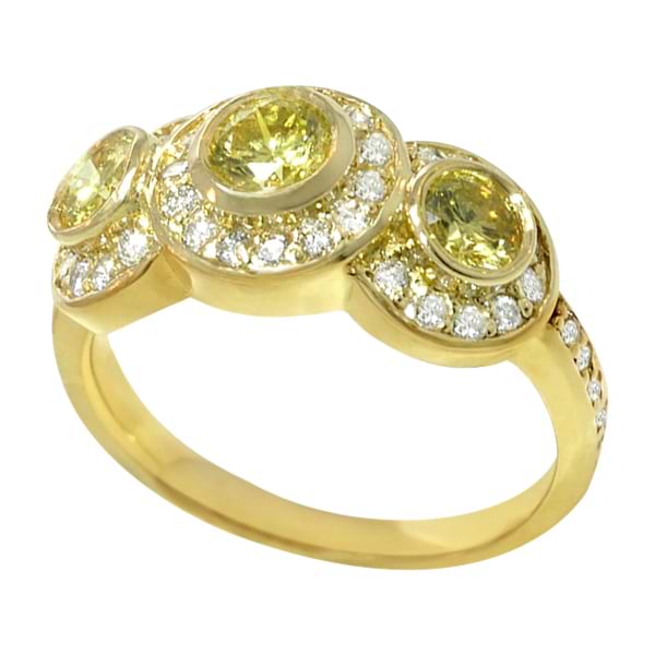White & Yellow Diamond Three-Stone Ring in 14k Yellow Gold (1.7 ctw)