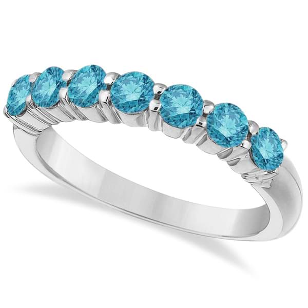 Seven-Stone Fancy Blue Diamond Ring Band 14k White Gold (1.00ct)