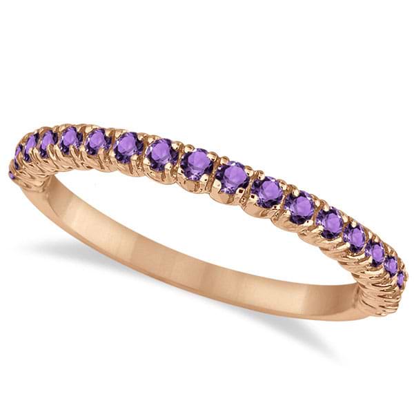 Half-Eternity Pave-Set Thin Amethyst Stacking Ring 14k Rose Gold (0.65ct)