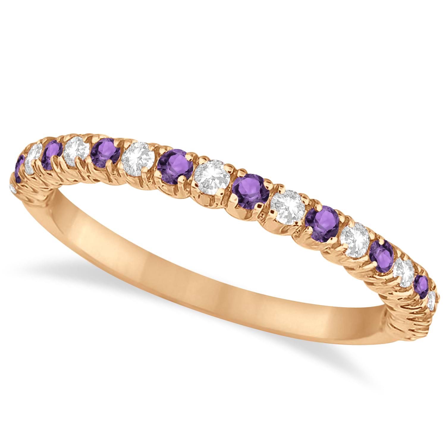 Amethyst & Diamond Wedding Band Anniversary Ring in 14k Rose Gold (0.50ct)