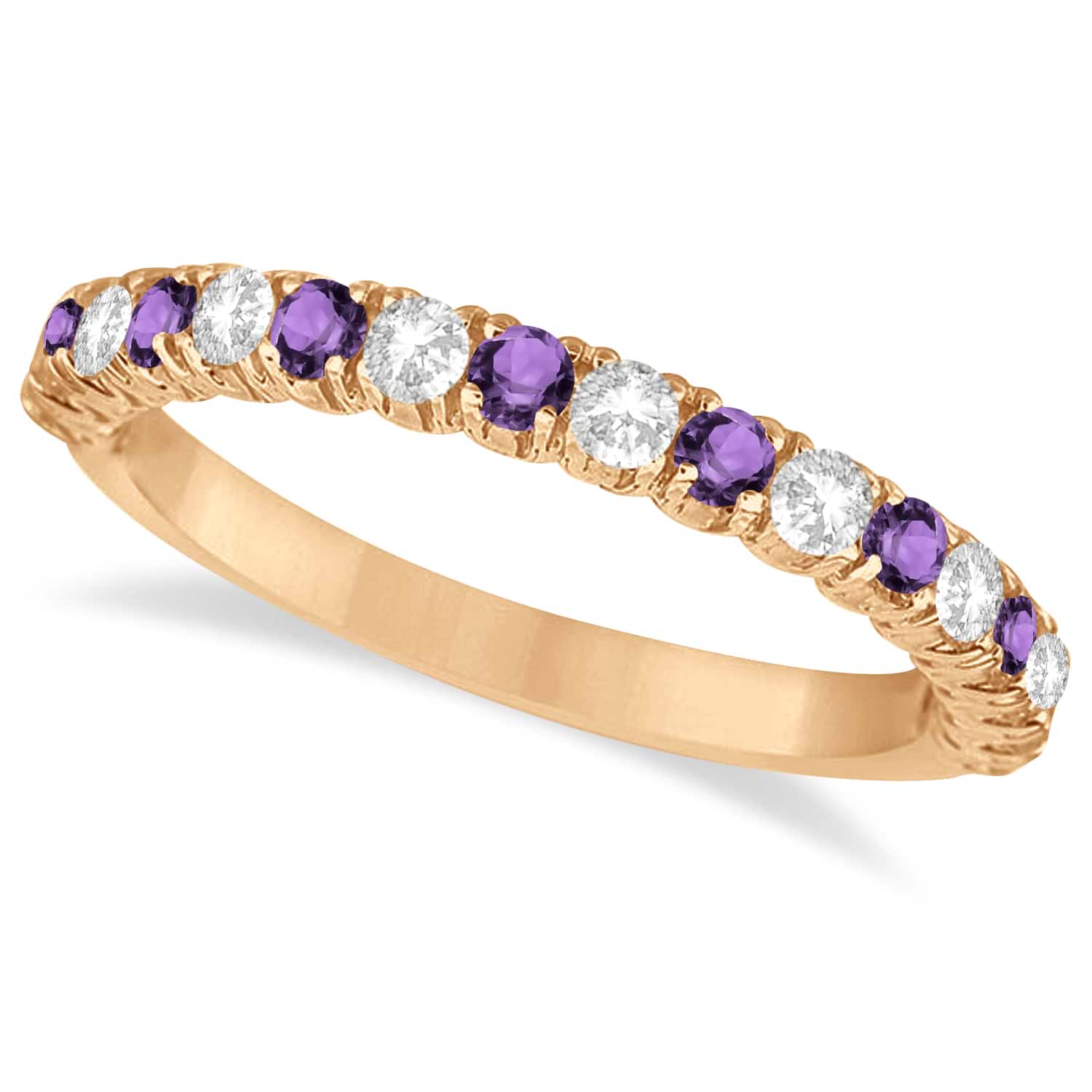 Amethyst & Diamond Wedding Band Anniversary Ring in 14k Rose Gold (0.75ct)