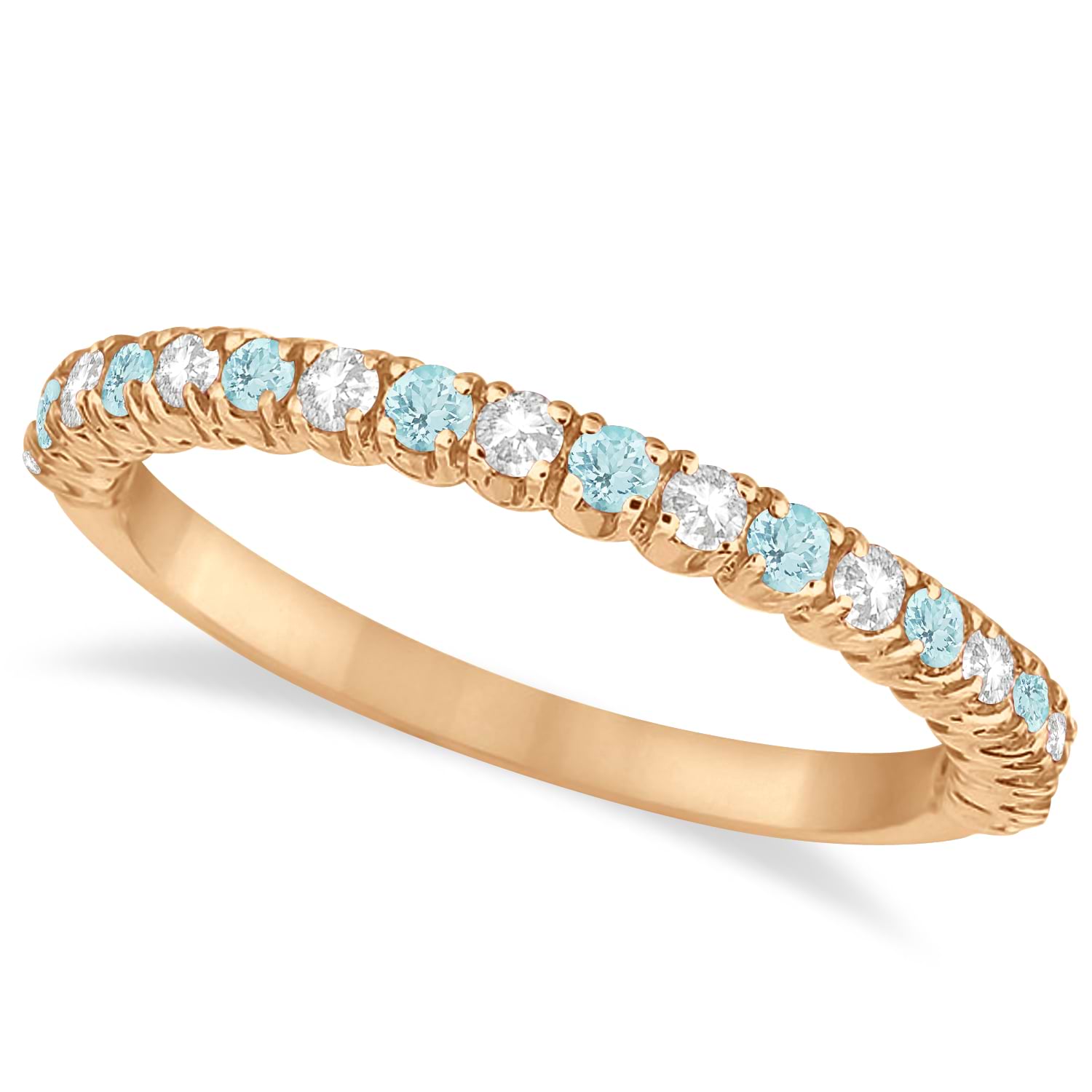 Aquamarine & Diamond Wedding Band Anniversary Ring in 14k Rose Gold (0.50ct)