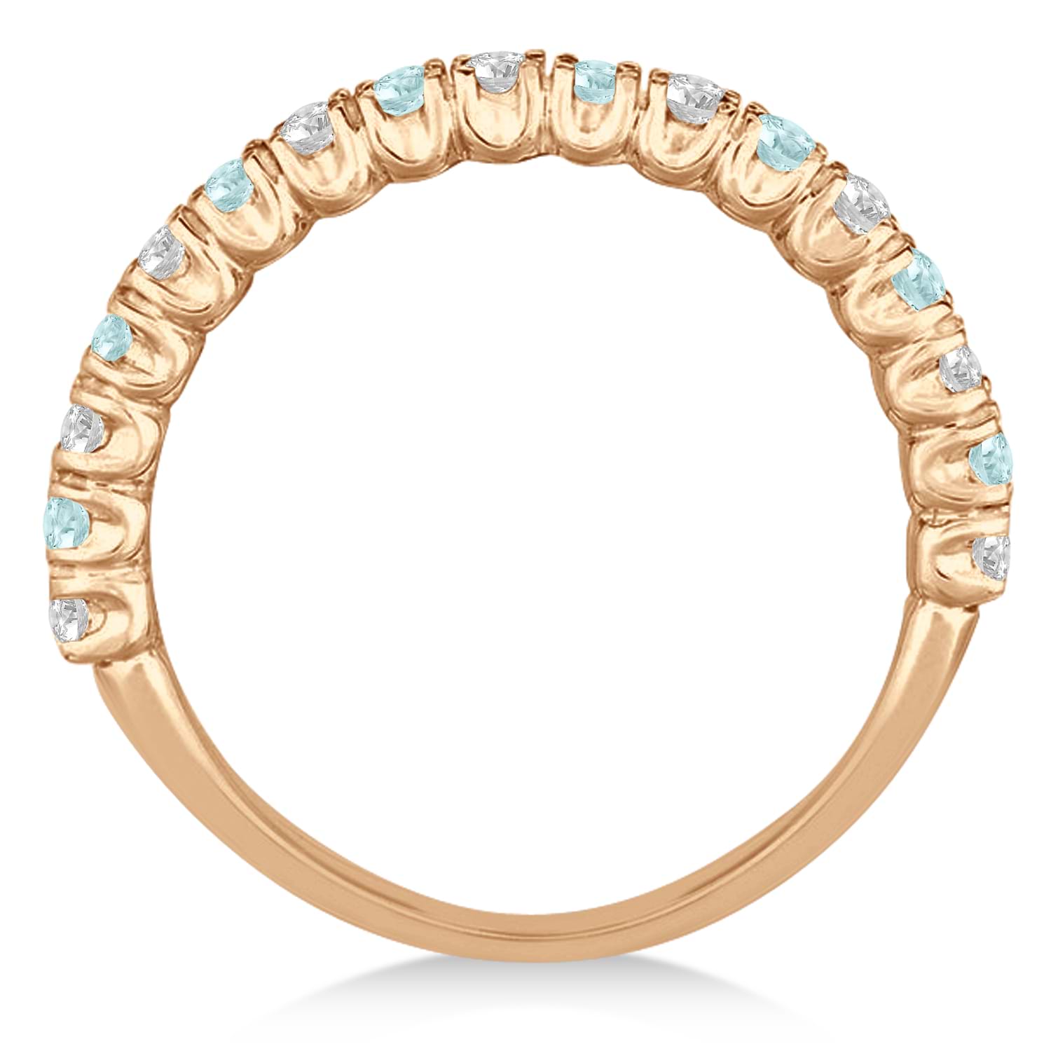 Aquamarine & Diamond Wedding Band Anniversary Ring in 14k Rose Gold (0.75ct)