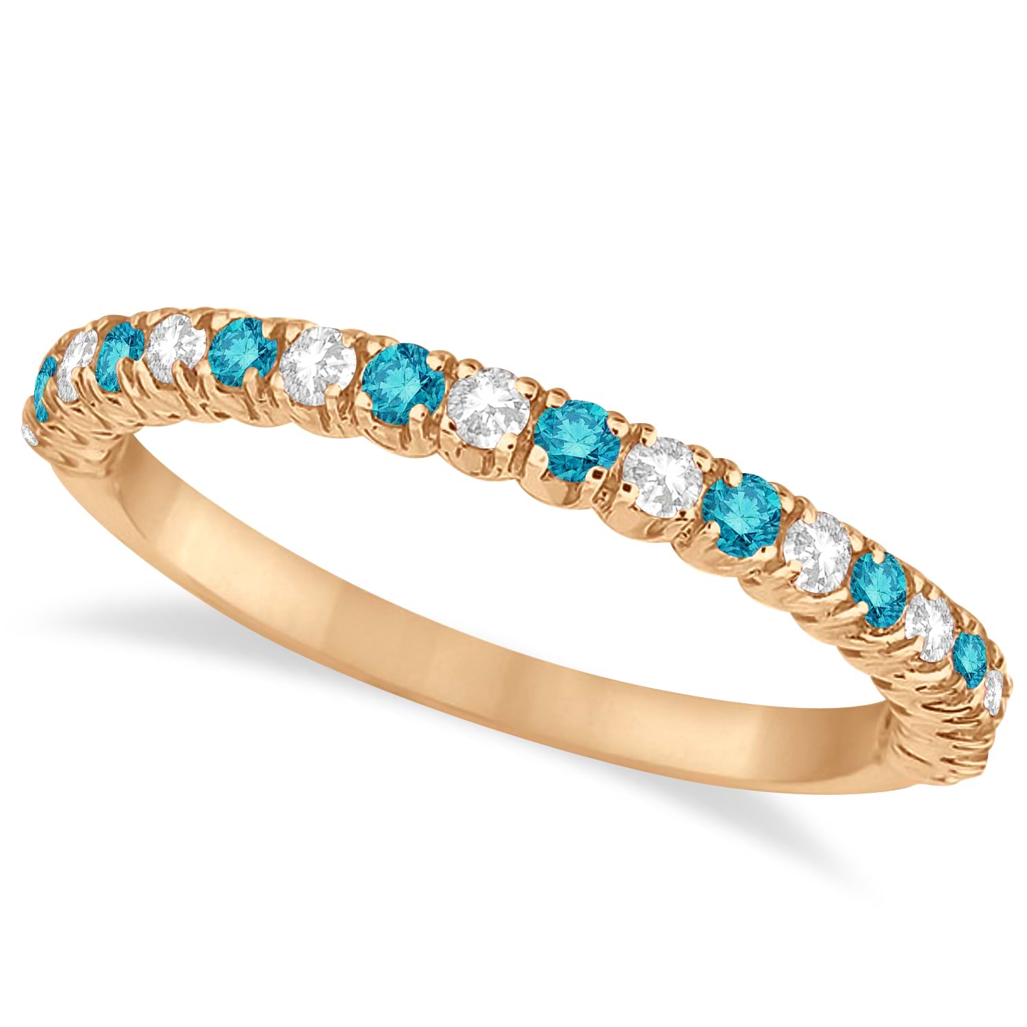 Blue & White Diamond Wedding Band Anniversary Ring in 14k Rose Gold (0.50ct)