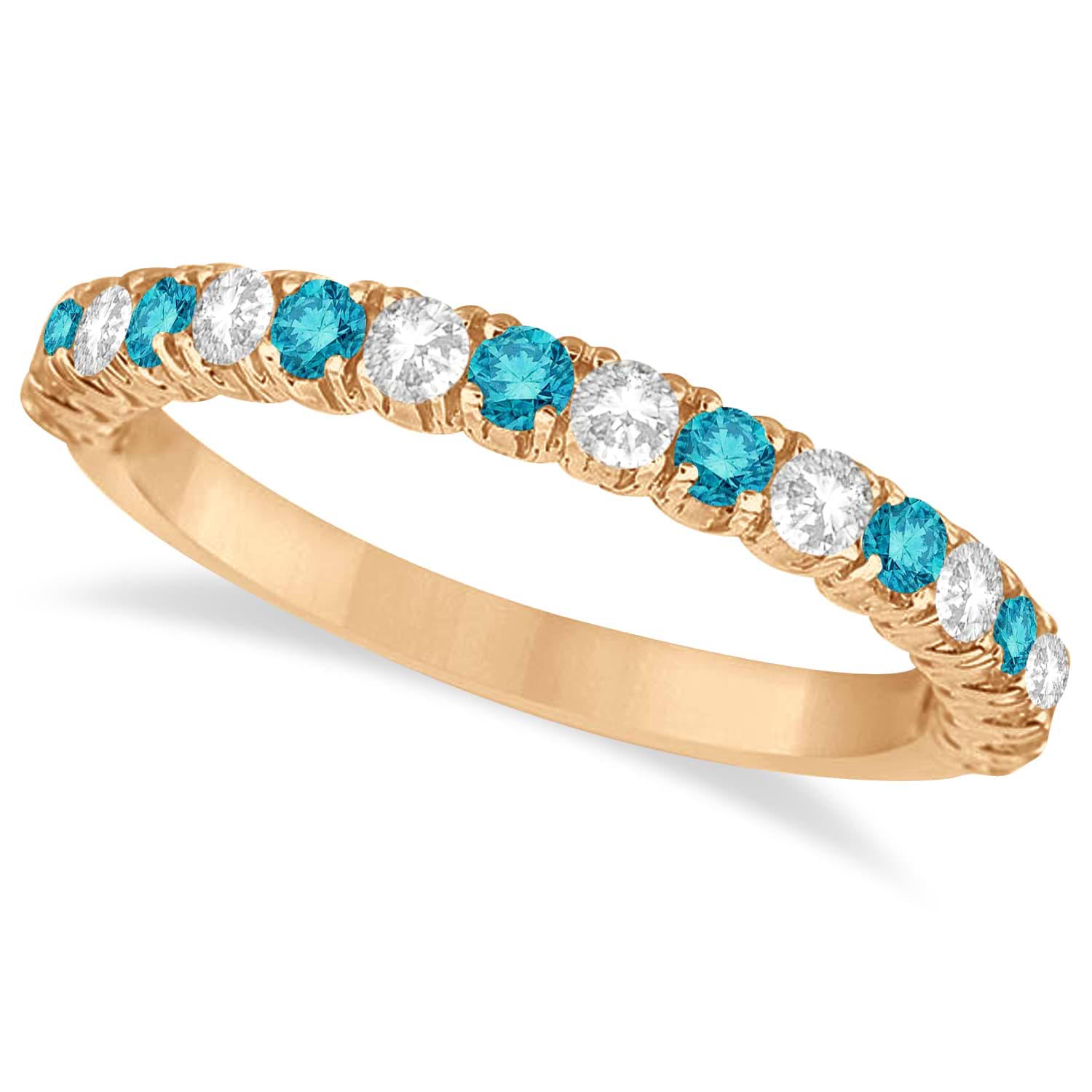 Blue & White Diamond Wedding Band Anniversary Ring in 14k Rose Gold (0.75ct)