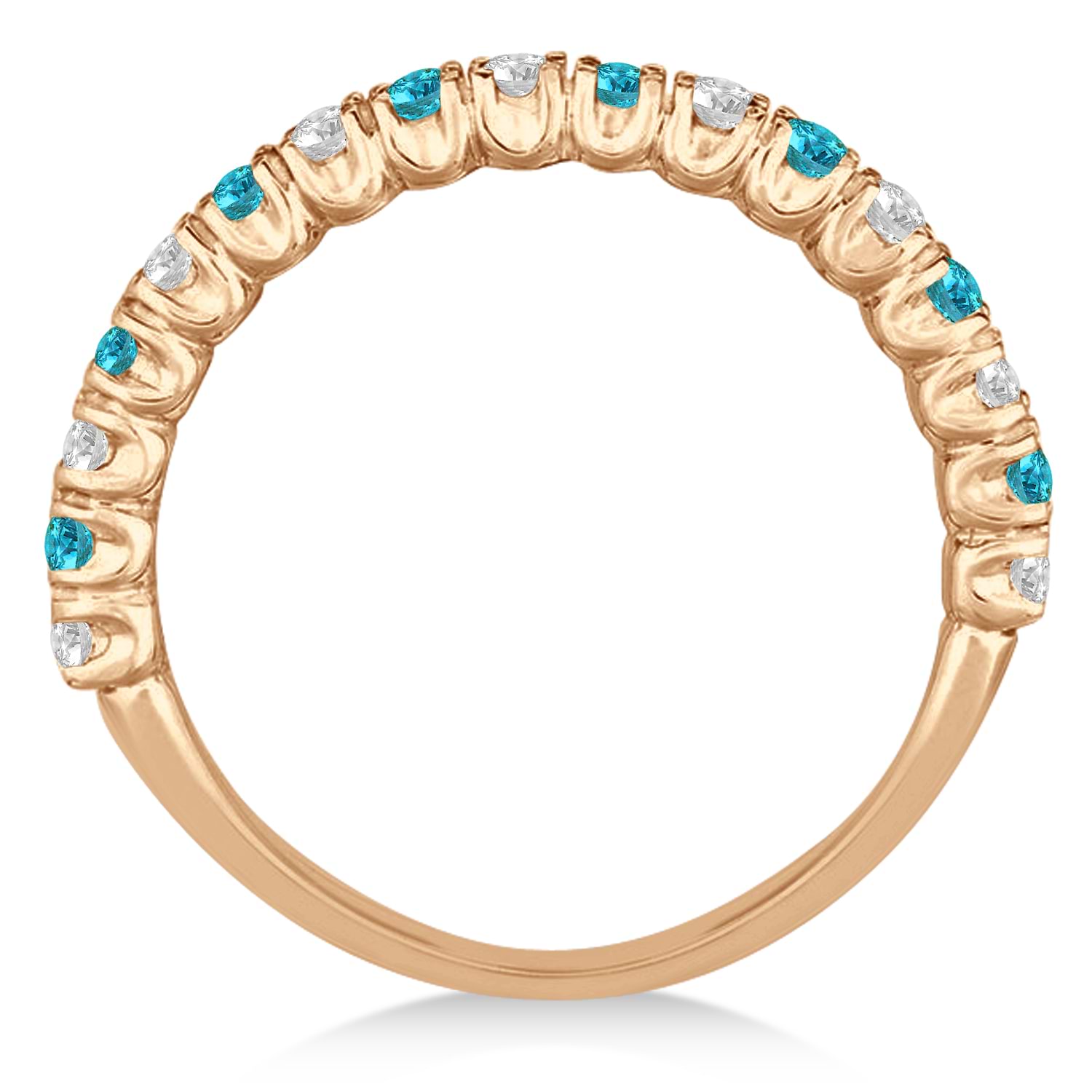 Blue & White Diamond Wedding Band Anniversary Ring in 14k Rose Gold (0.75ct)
