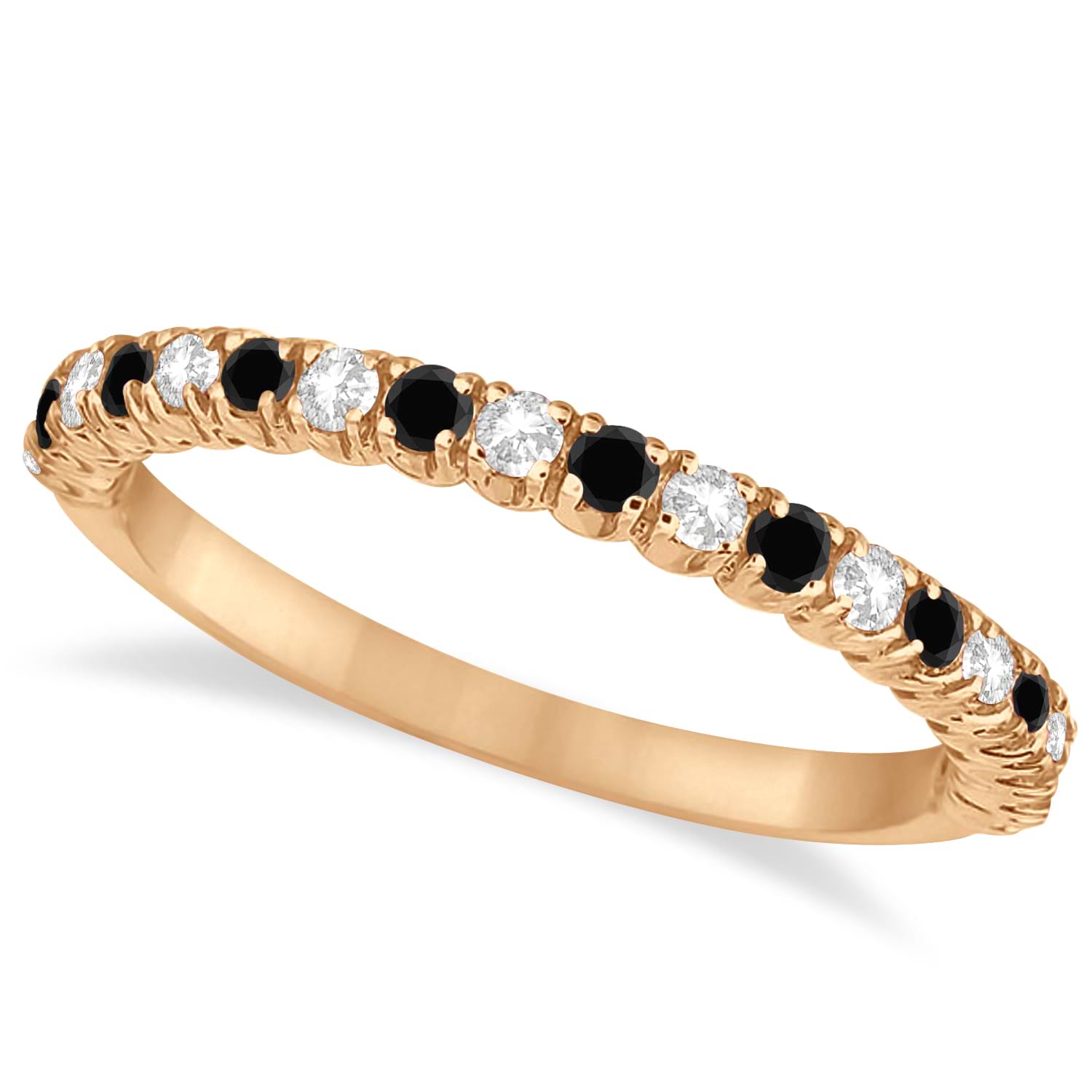 Black & White Diamond Wedding Band Anniversary Ring in 14k Rose Gold (0.50ct)