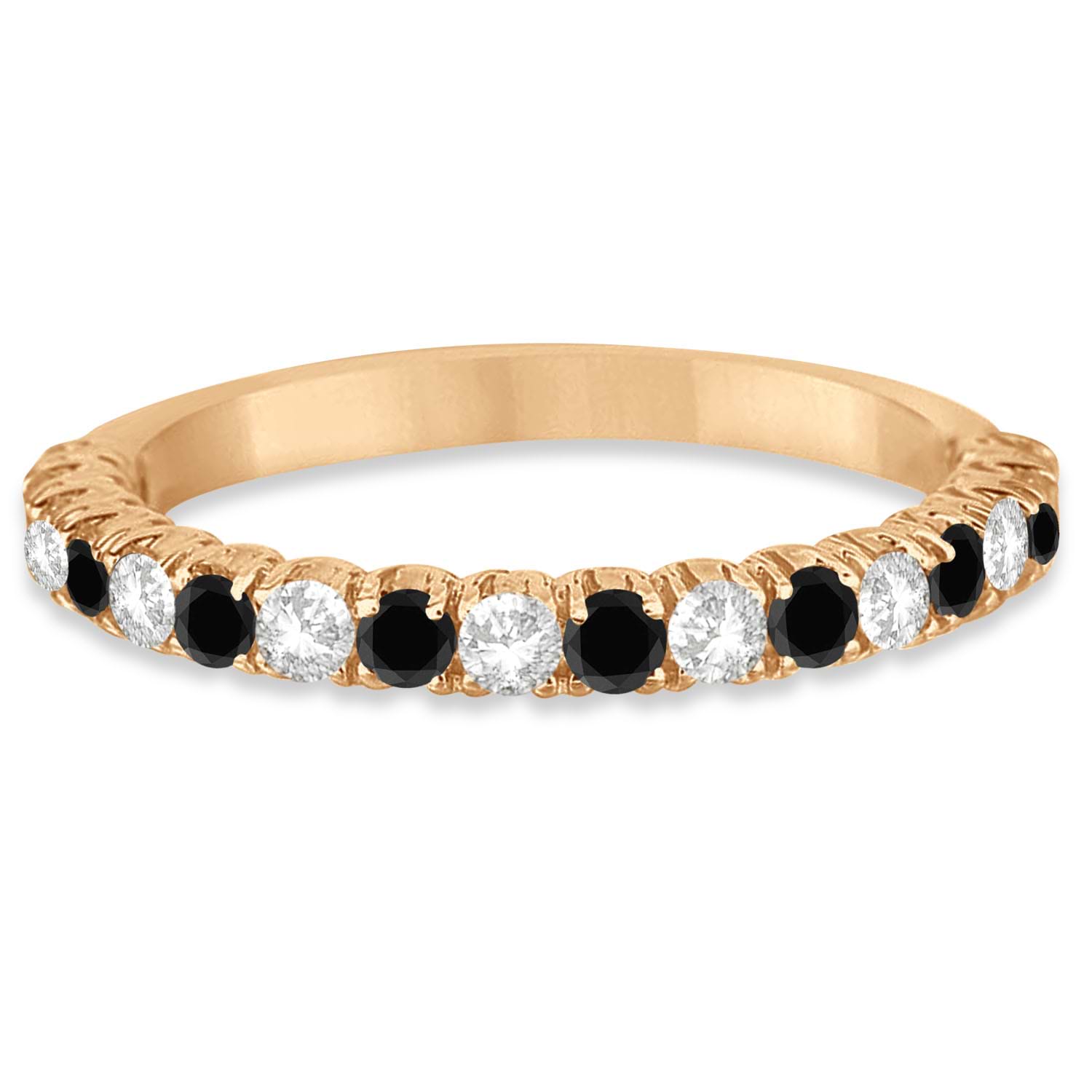 Black & White Diamond Wedding Band Anniversary Ring in 14k Rose Gold (0.75ct)