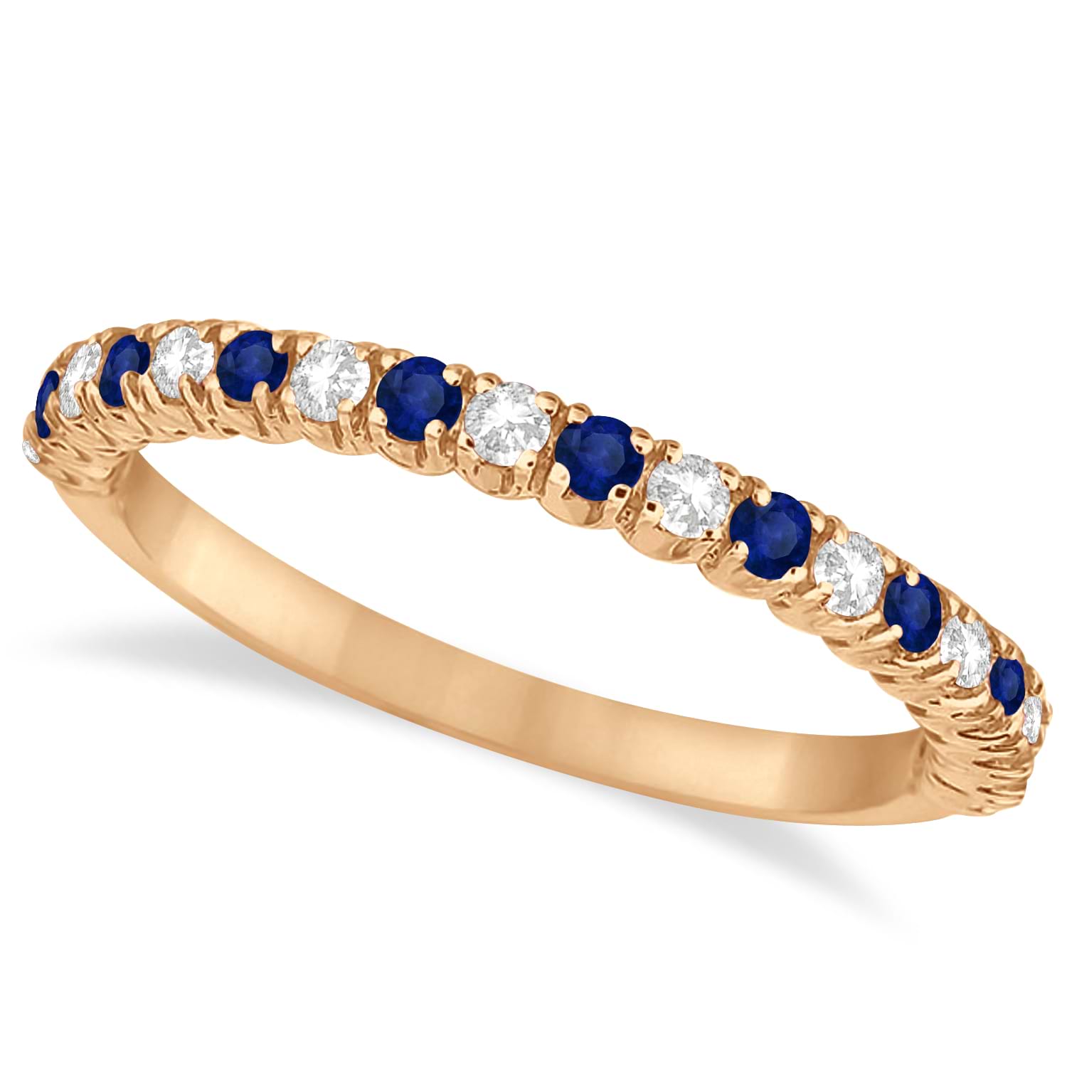 Blue Sapphire & Diamond Wedding Band Anniversary Ring in 14k Rose Gold (0.50ct)