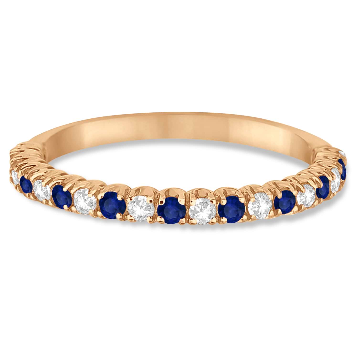 Blue Sapphire & Diamond Wedding Band Anniversary Ring in 14k Rose Gold (0.50ct)
