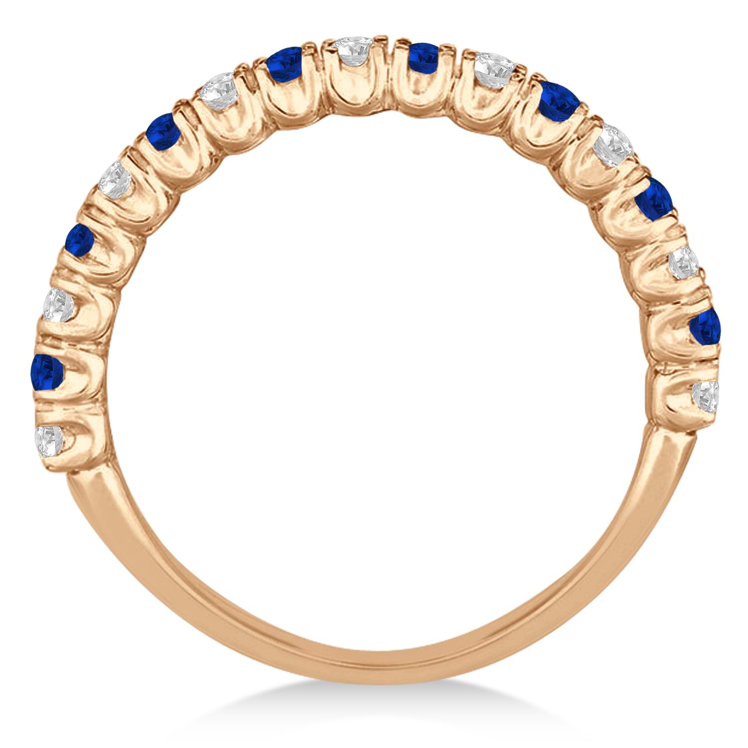 Blue Sapphire & Diamond Wedding Band Anniversary Ring in 14k Rose Gold (0.75ct)