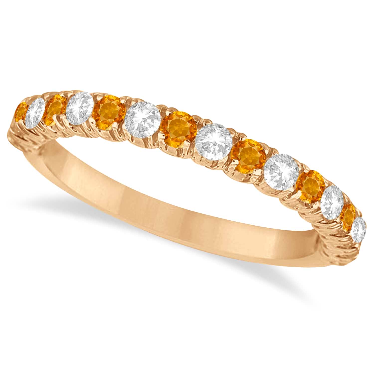 Citrine & Diamond Wedding Band Anniversary Ring in 14k Rose Gold (0.75ct)