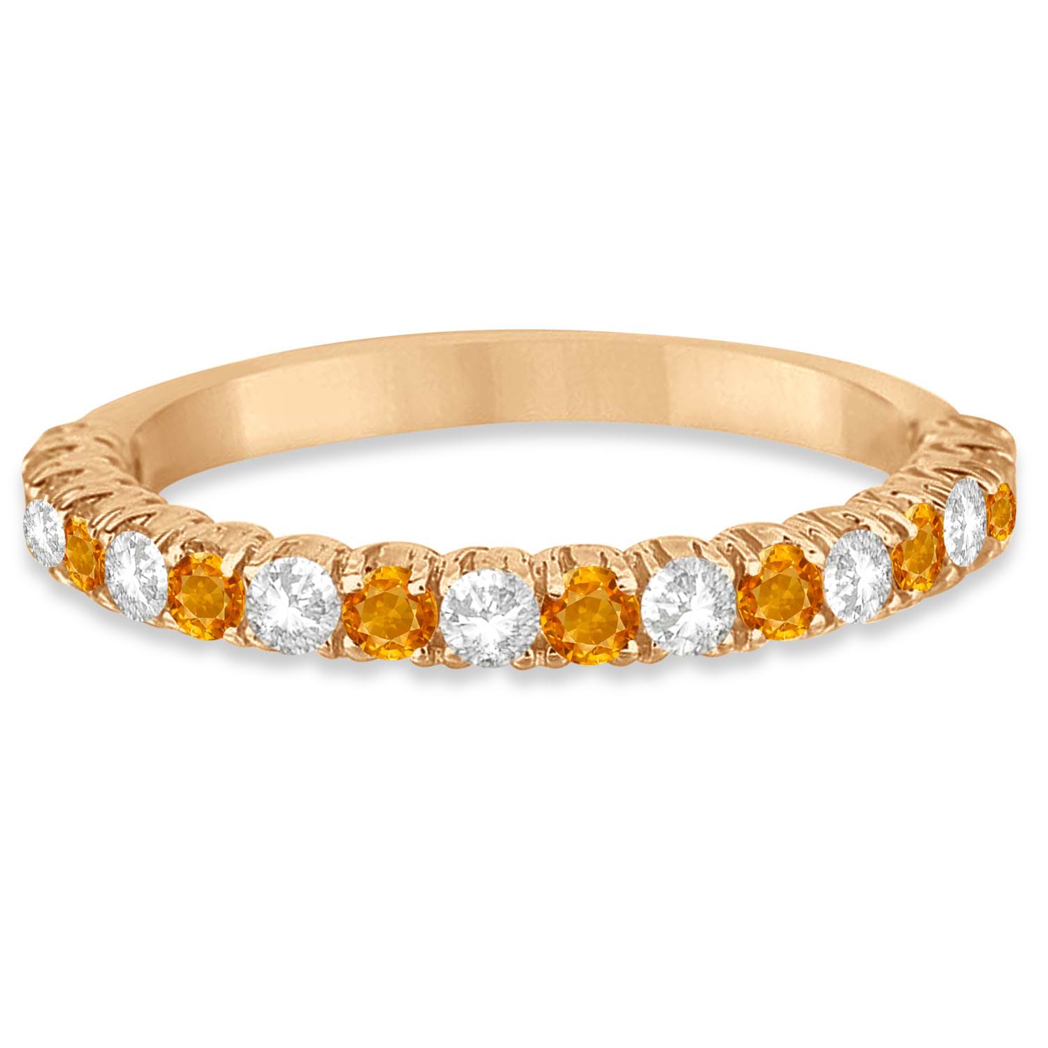 Citrine & Diamond Wedding Band Anniversary Ring in 14k Rose Gold (0.75ct)