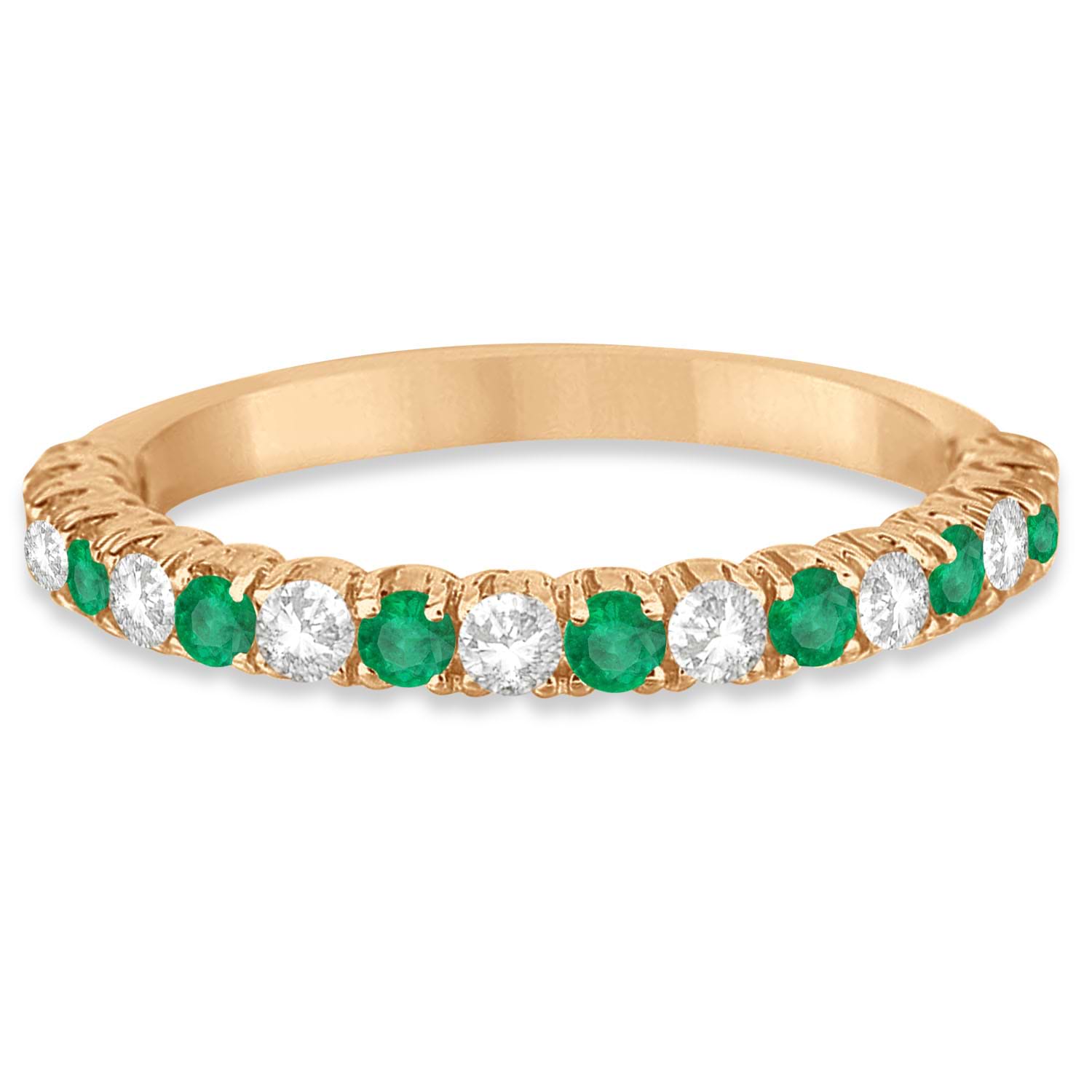 Emerald & Diamond Wedding Band Anniversary Ring in 14k Rose Gold (0.75ct)