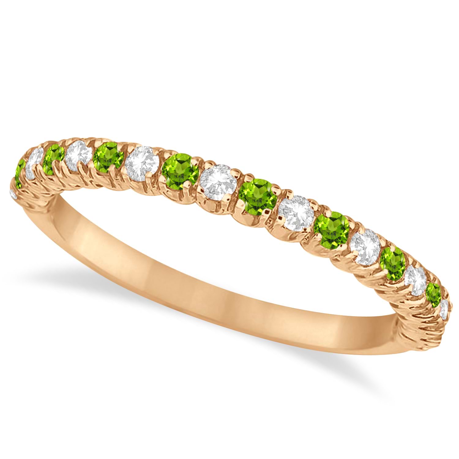 Peridot & Diamond Wedding Band Anniversary Ring in 14k Rose Gold (0.50ct)