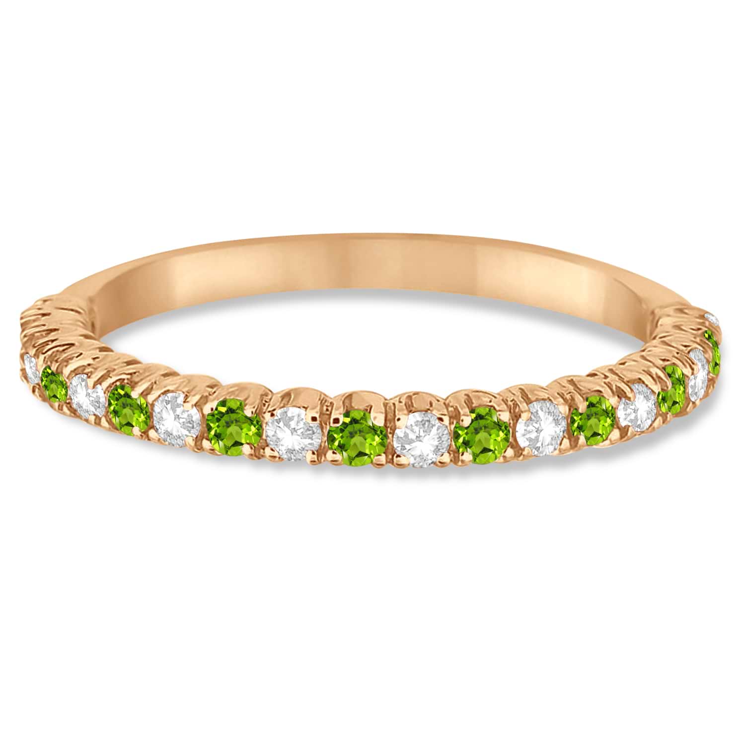 Peridot & Diamond Wedding Band Anniversary Ring in 14k Rose Gold (0.50ct)